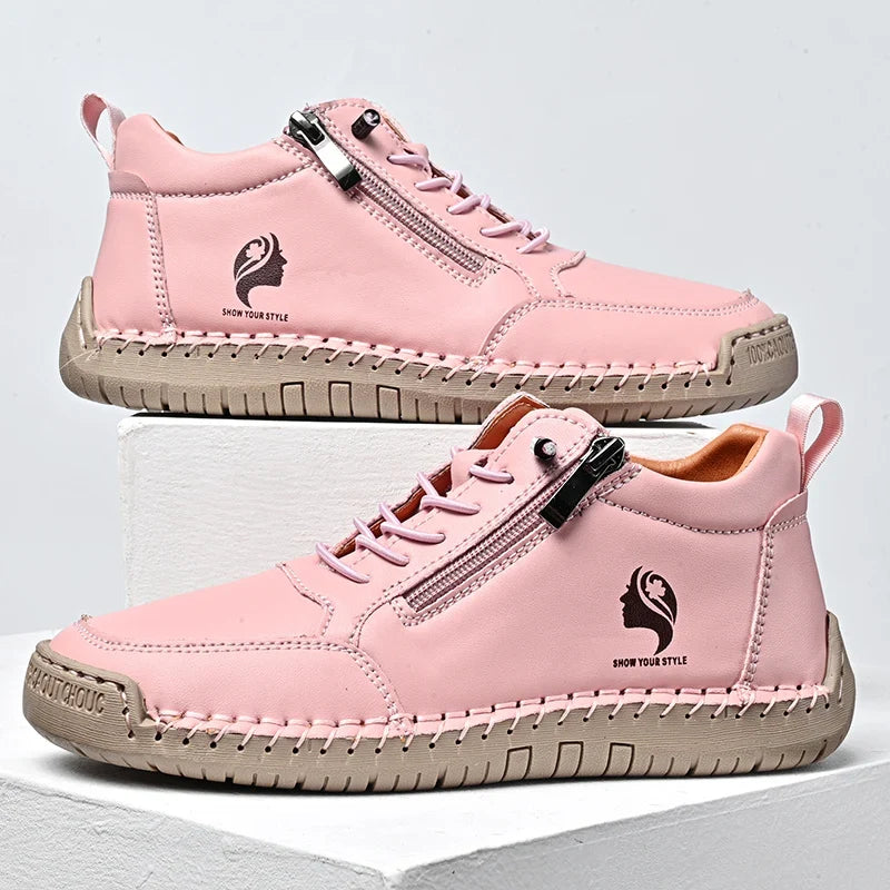 Bottines Plates Femme Rétro Bout Rond - Rose