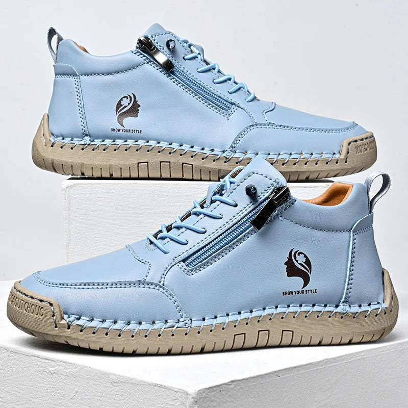 Bottines Plates Femme Rétro Bout Rond - Bleu