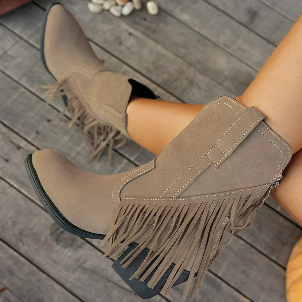 Bottines Santiag Femme Suédine à Franges