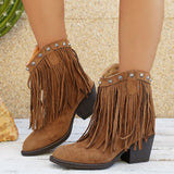 Bottines Santiag Femme Suédine à Franges - Marron