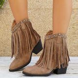 Bottines Santiag Femme Suédine à Franges - Beige