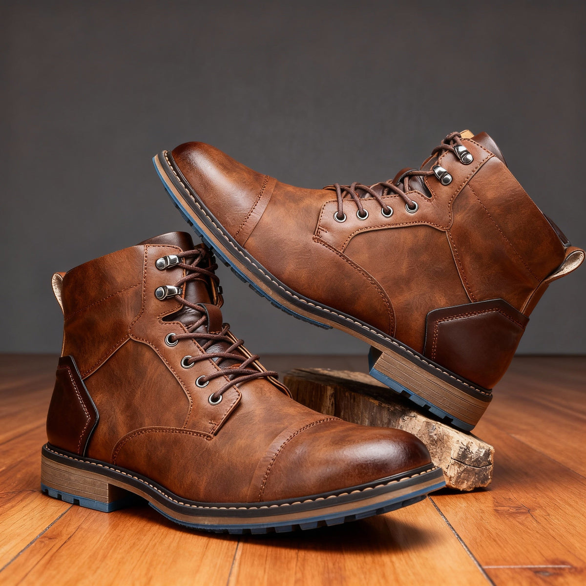 Bottines style militaire à lacets - Marron Châtaigne