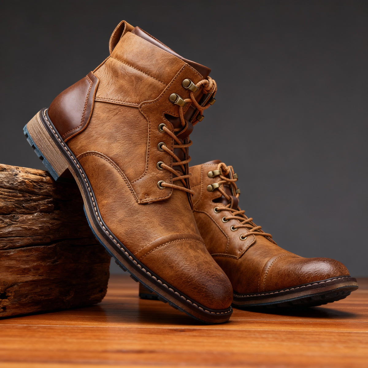 Bottines style militaire à lacets - Oak Tan