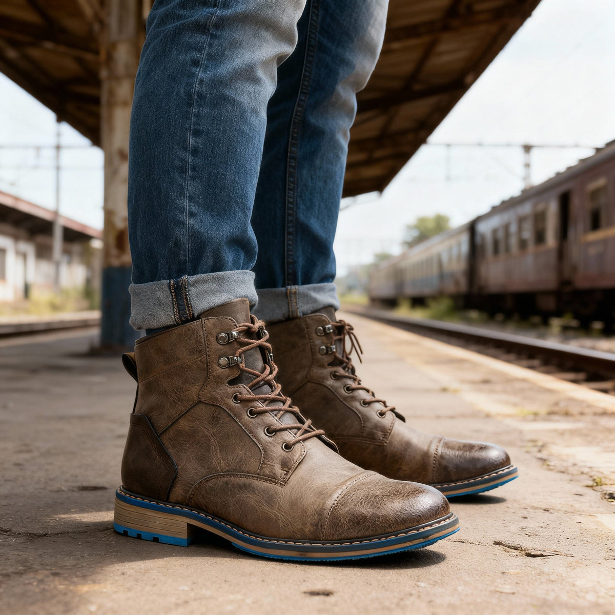 Bottines style militaire à lacets