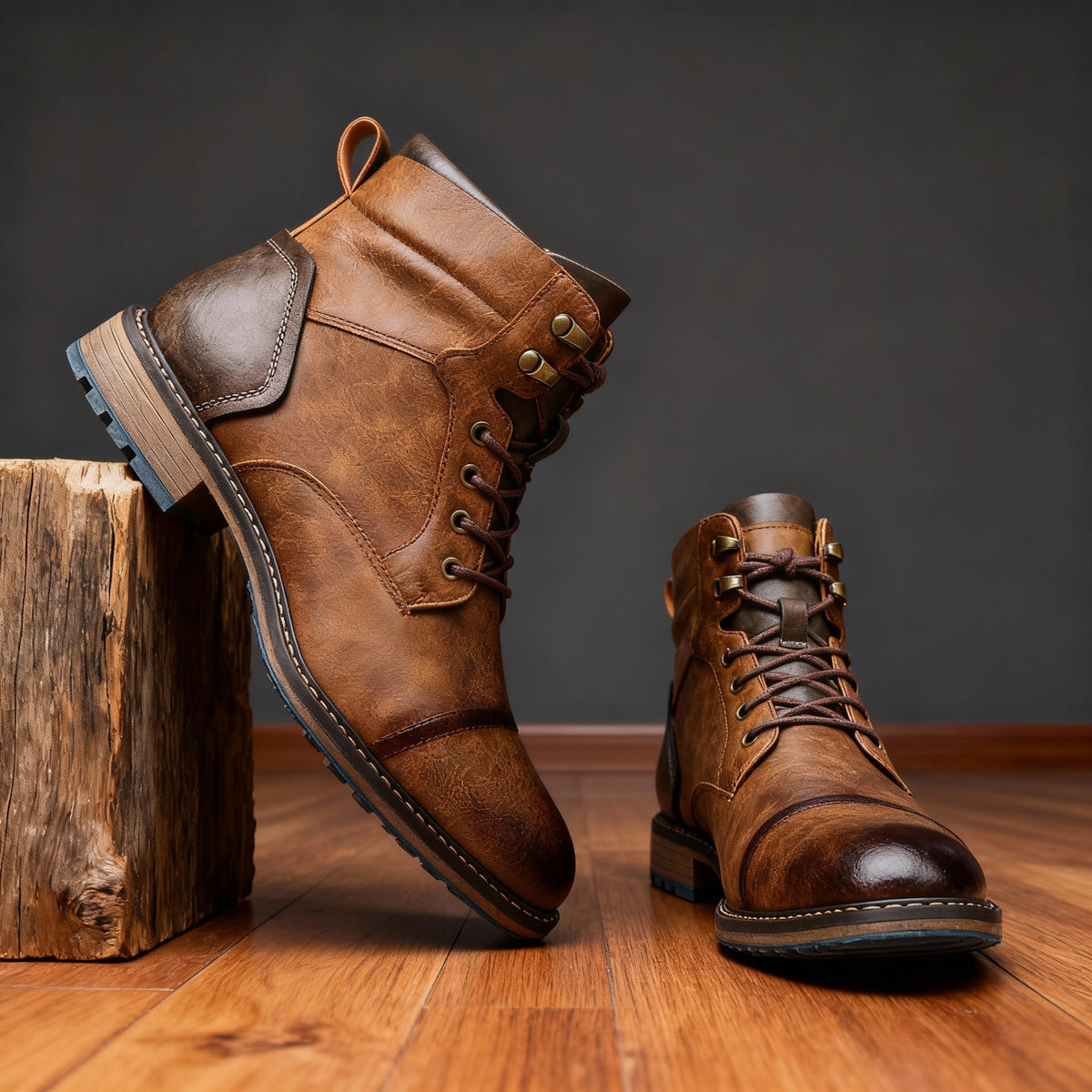 Bottines style militaire à lacets - Saddle Brown