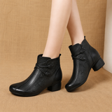 Bottines talon bloc détail feuille femme - Noir
