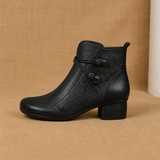 Bottines talon bloc détail feuille femme