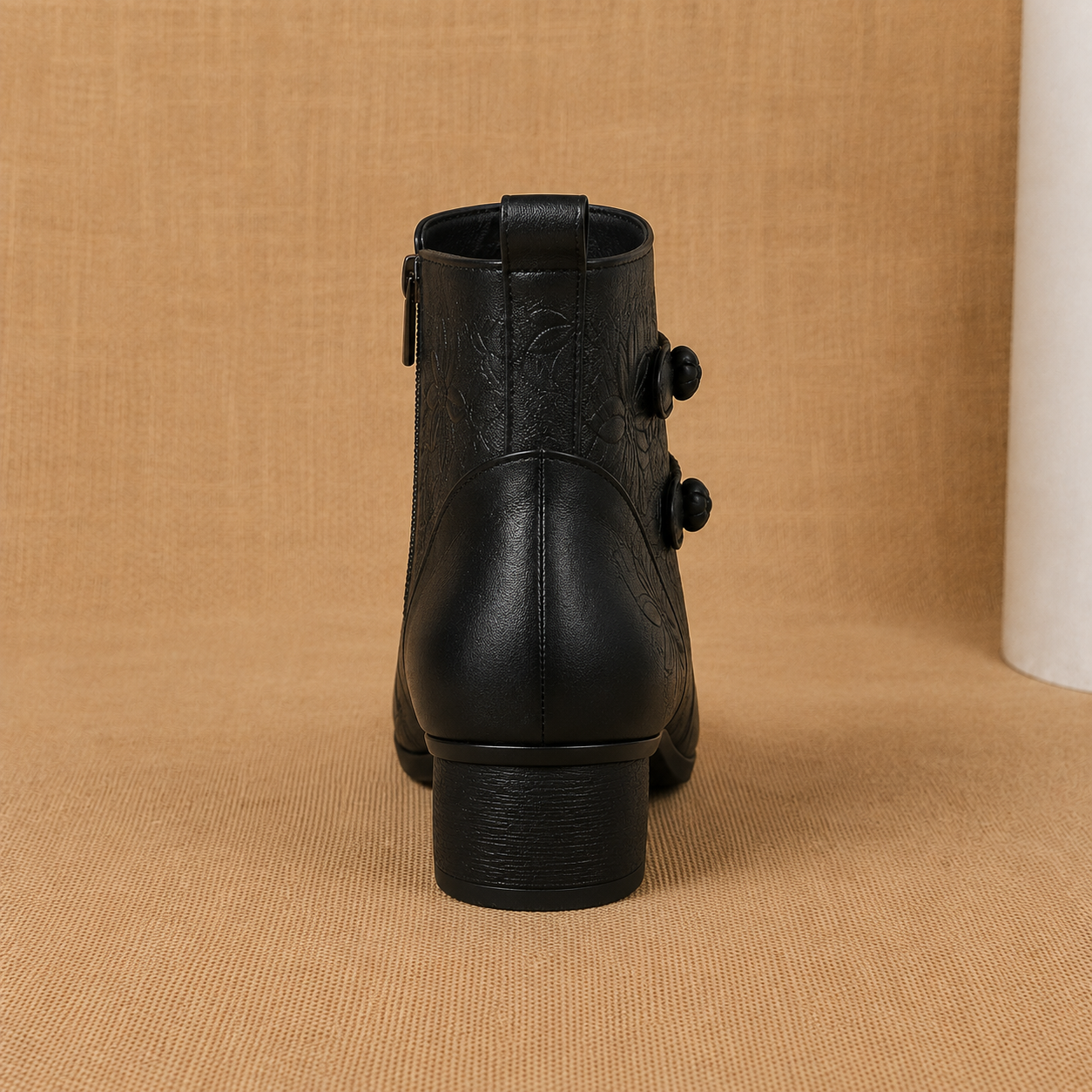 Bottines talon bloc détail feuille femme