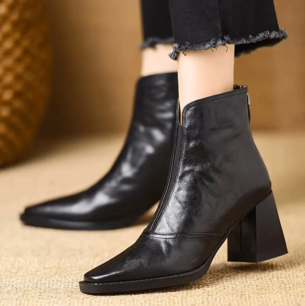 Bottines Talon Bloc Femme en Cuir