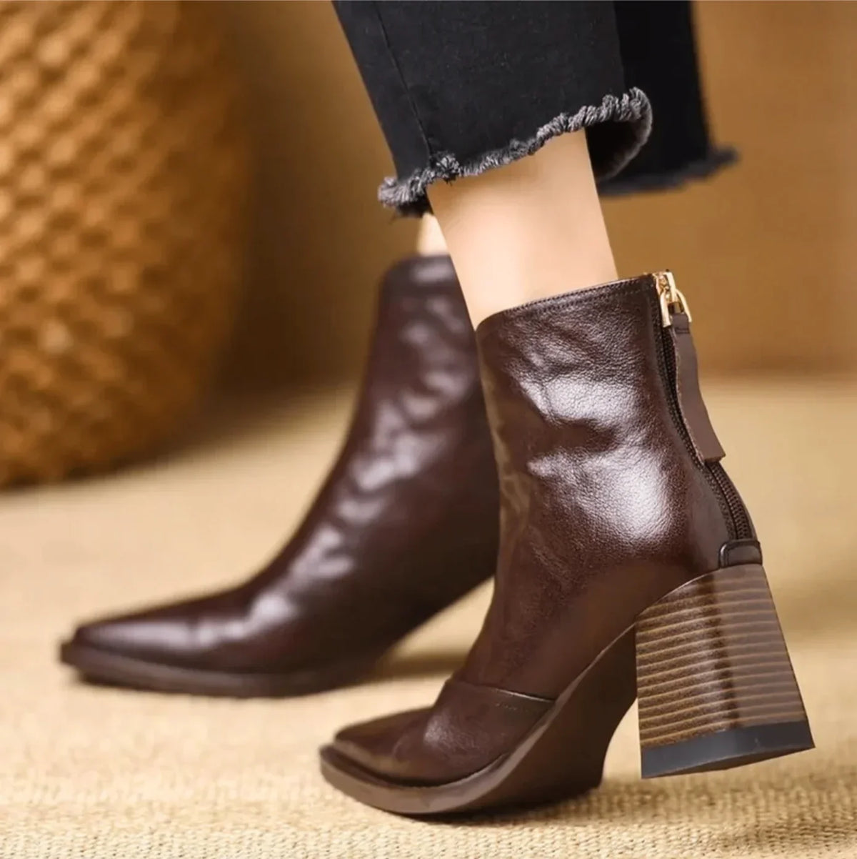 Bottines Talon Bloc Femme en Cuir