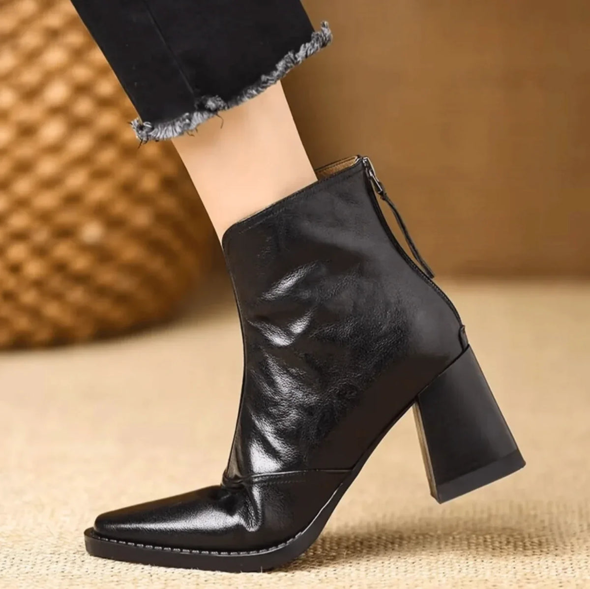 Bottines Talon Bloc Femme en Cuir
