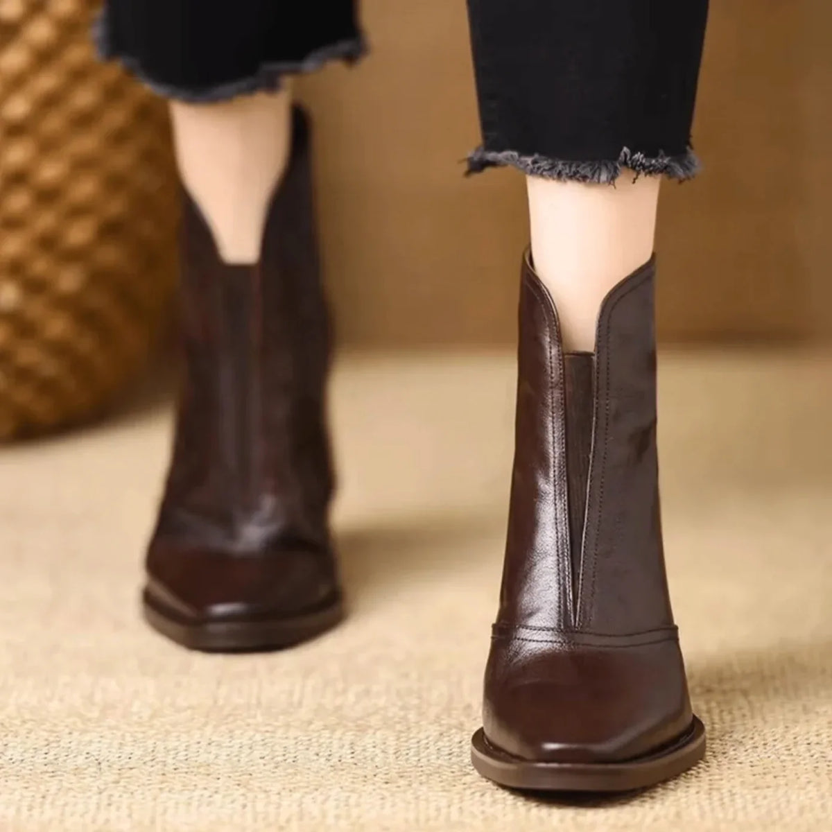 Bottines Talon Bloc Femme en Cuir
