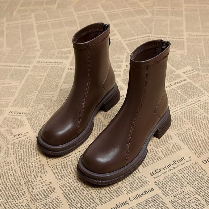 Bottines Talon Bloc Femme Plateforme Zip Dos