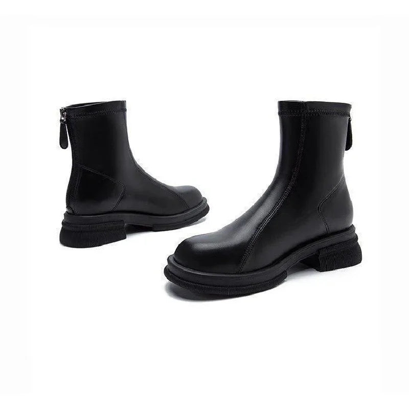 Bottines Talon Bloc Femme Plateforme Zip Dos