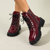 Bottines femme talon carré semelle crantée - Rouge