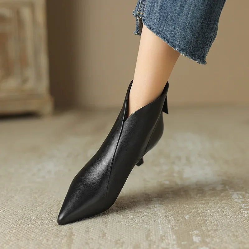 Bottines Talon Fin Femme en Cuir Confort Zip Dos
