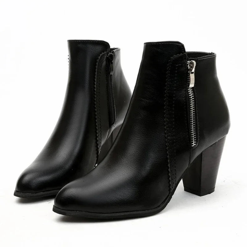 Bottines talon large zip femme - Noir