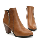Bottines talon large zip femme - Marron