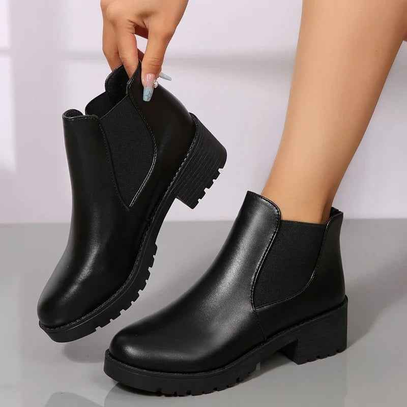 Bottines talons femme bout rond effet cuir