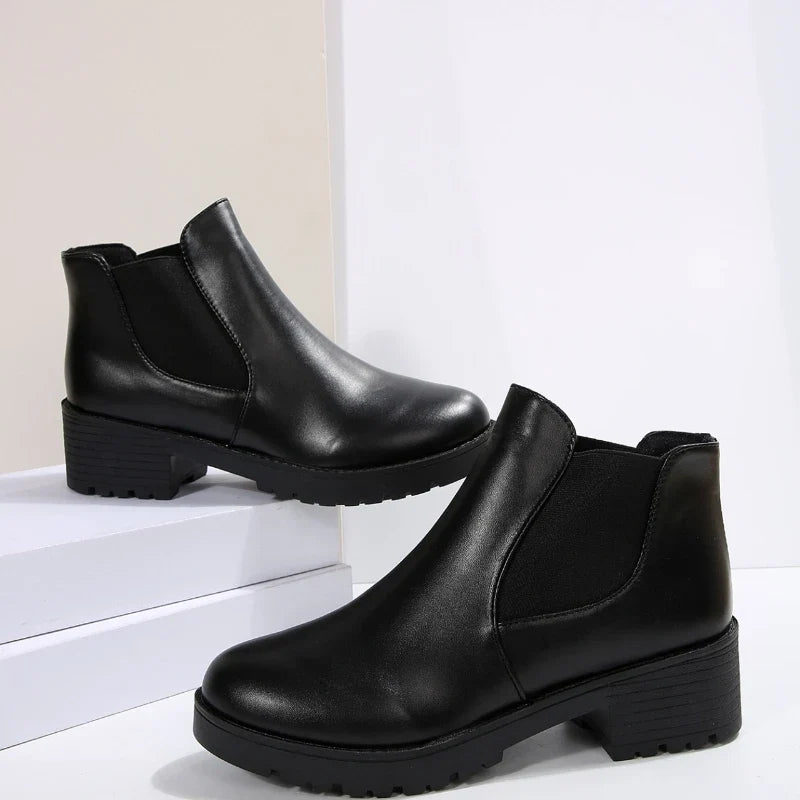 Bottines talons femme bout rond effet cuir