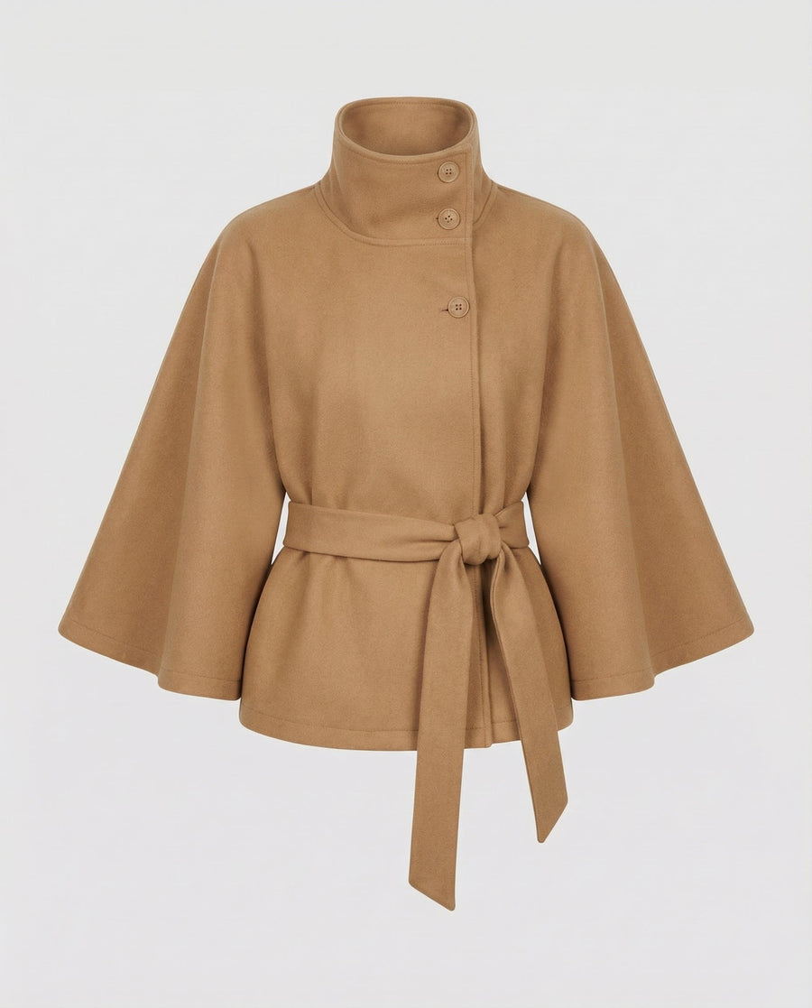 Cape Femme Col Montant avec Ceinture Amovible