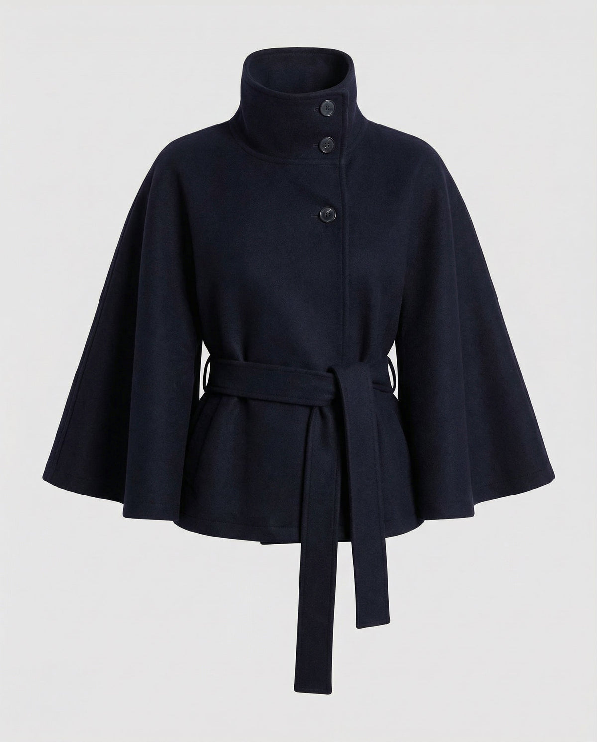 Cape femme col montant avec ceinture amovible - Bleu Marine
