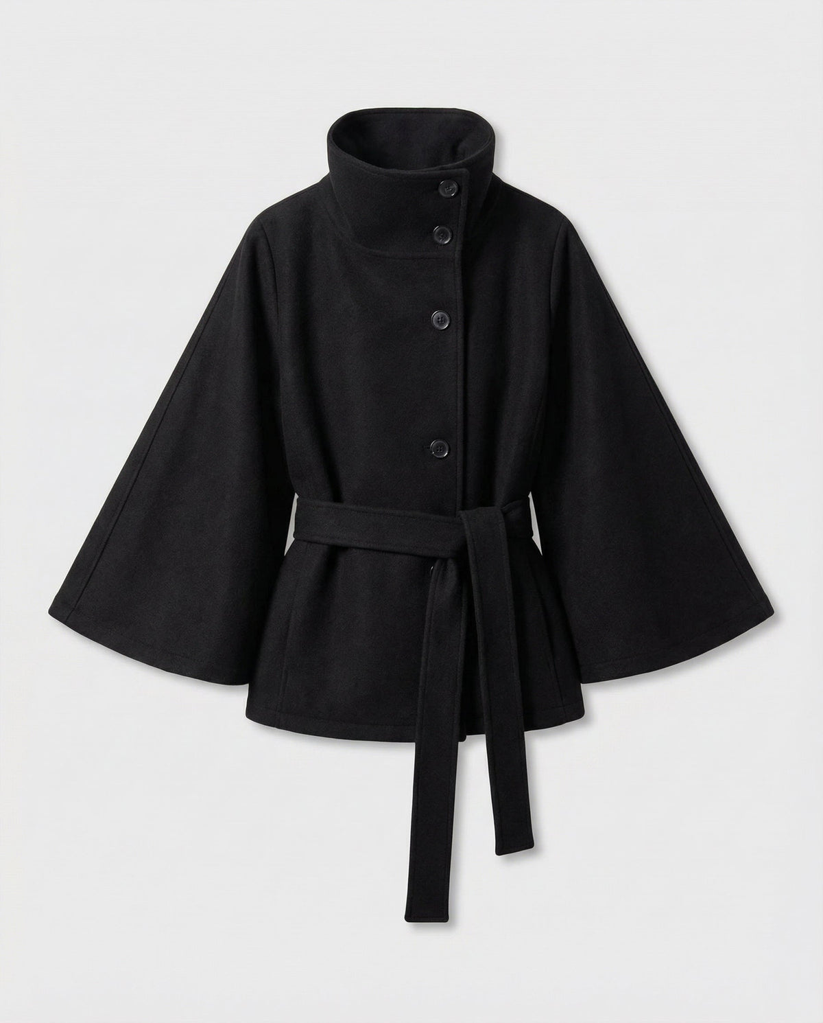 Cape femme col montant avec ceinture amovible - Noir