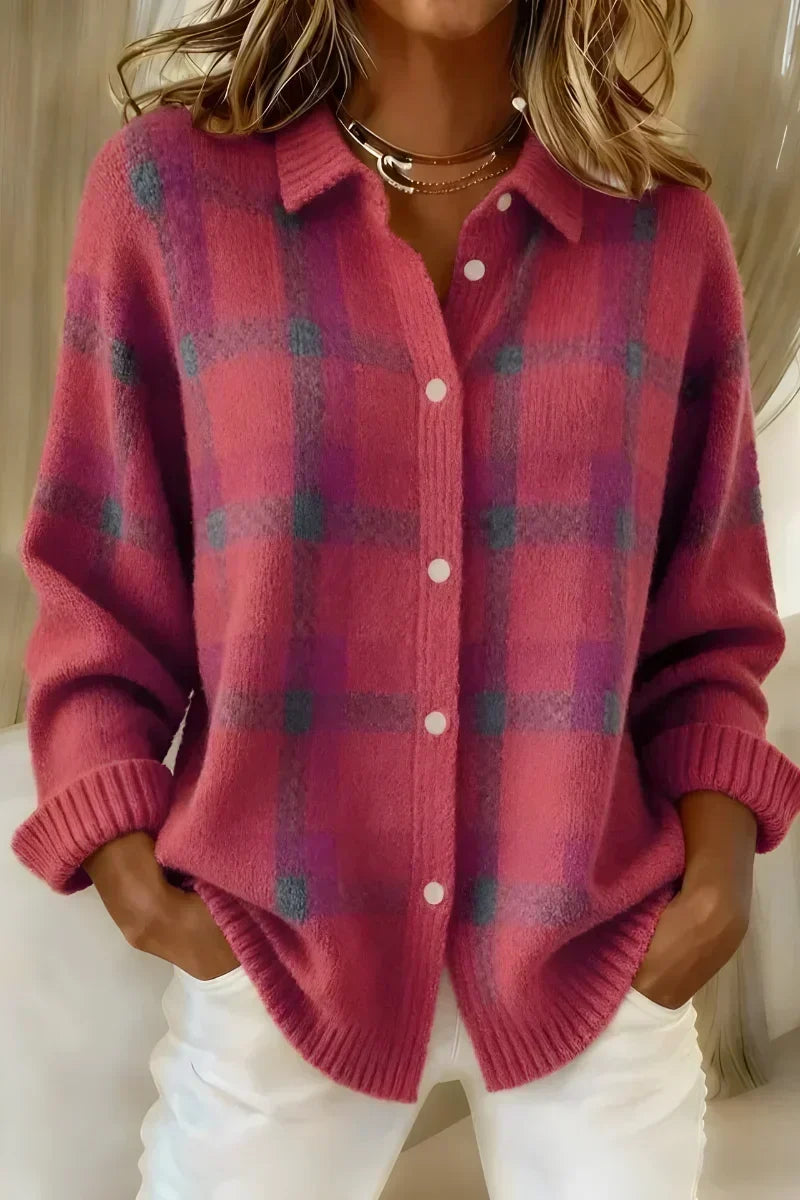 Julie - Cardigan Carreaux Chaud Boutonné