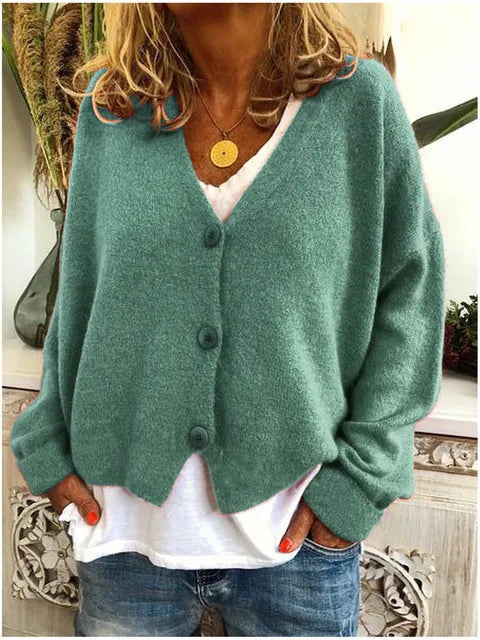 Cardigan Col V Femme Maille Boutonné Coupe Décontractée