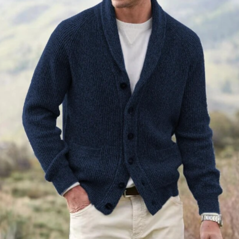 Cardigan Col V Homme en Laine Boutonné Vintage