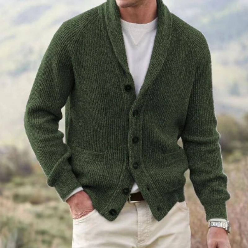 Cardigan Col V Homme en Laine Boutonné Vintage