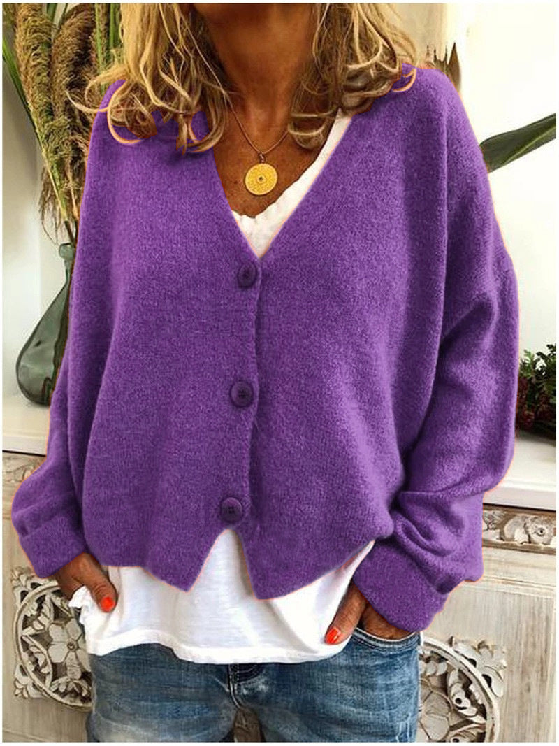 Cardigan chaud femme en maille léger manches longues