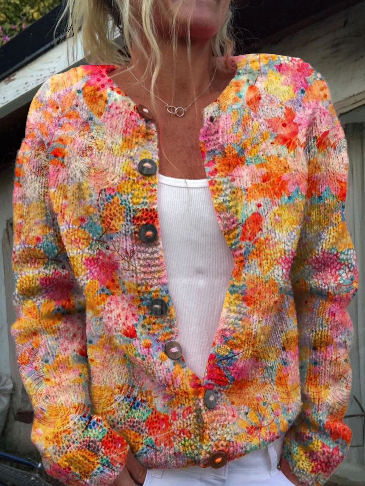 Isabelle - Cardigan Fleuri Ouvert Boutonné
