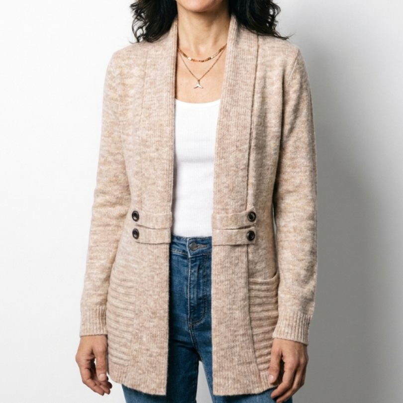 Adeline - Cardigan Long Maille Boutons