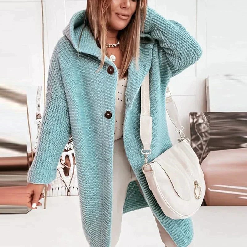 Cardigan long femme maille côtelée boutonné - Bleu