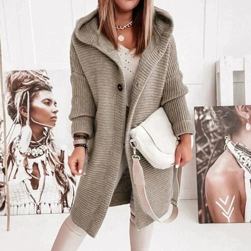 Cardigan long femme maille côtelée boutonné - Beige