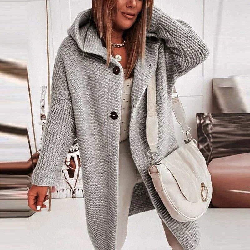 Cardigan long femme maille côtelée boutonné - Gris