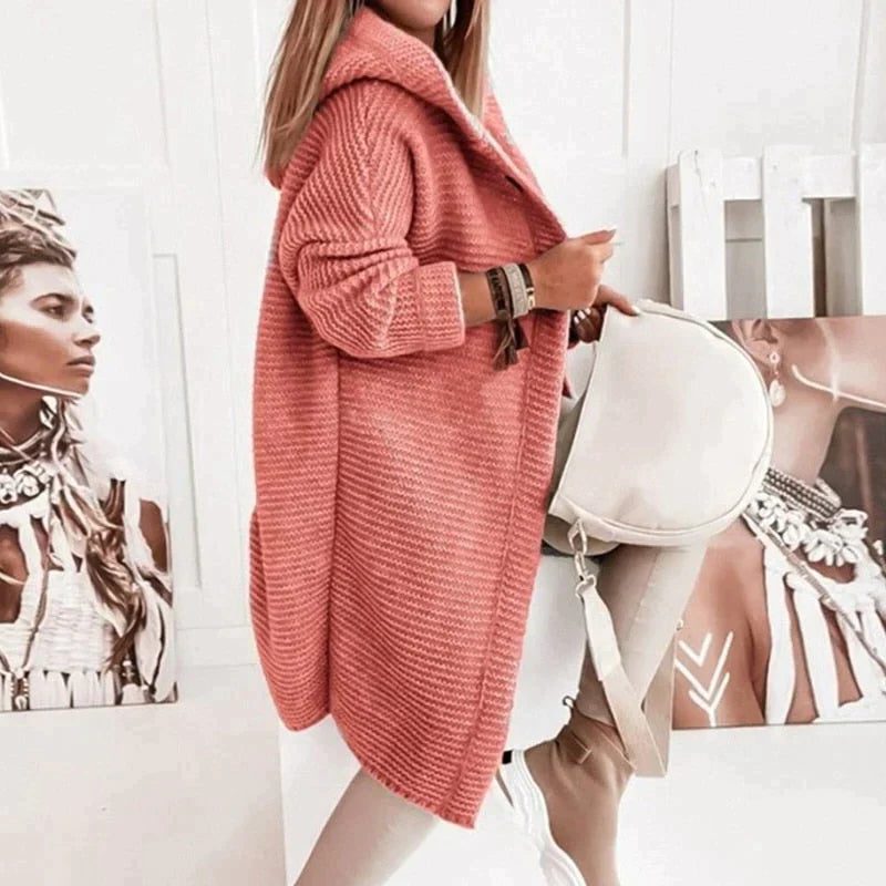 Cardigan long femme maille côtelée boutonné