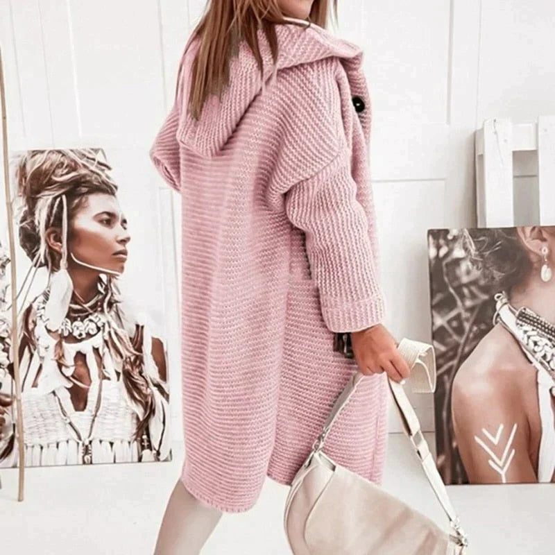 Cardigan long femme maille côtelée boutonné