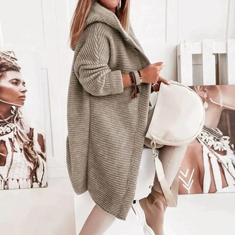 Cardigan long femme maille côtelée boutonné