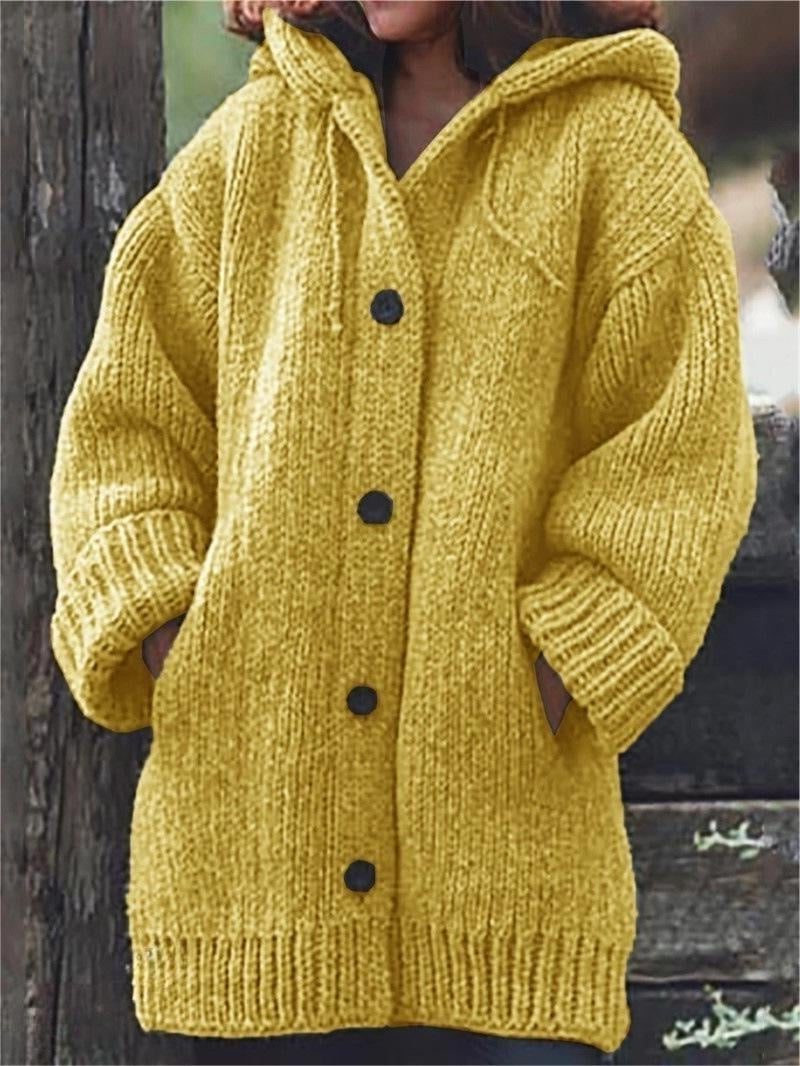 Cardigan oversize à capuche femme en maille côtelée - Jaune