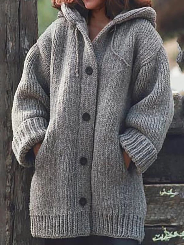 Cardigan oversize à capuche femme en maille côtelée - Gris