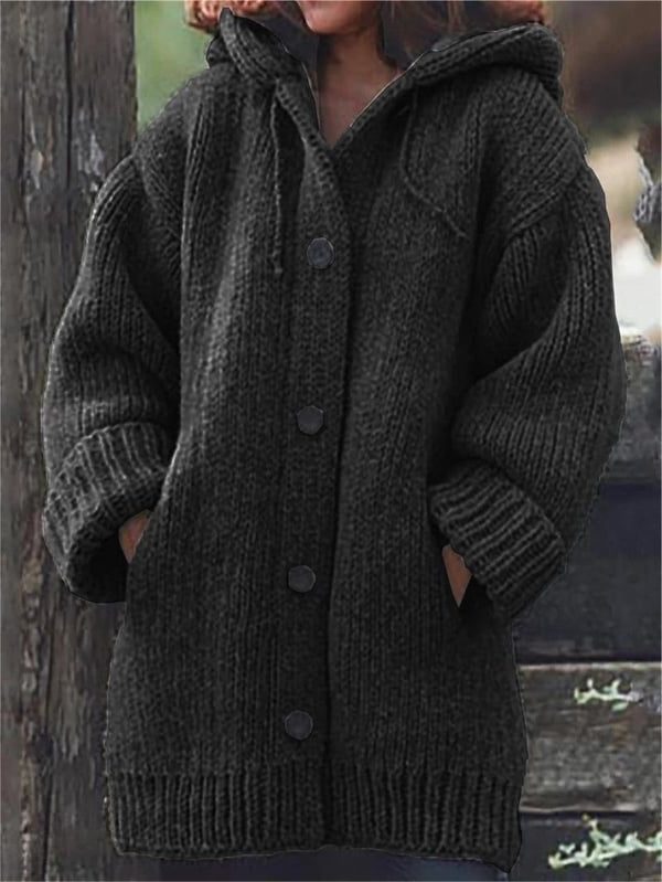 Cardigan oversize à capuche femme en maille côtelée - Noir