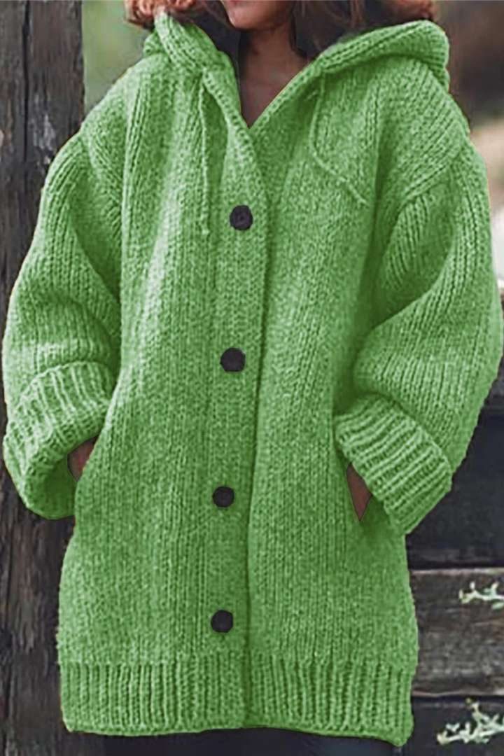 Cardigan oversize à capuche femme en maille côtelée - Vert