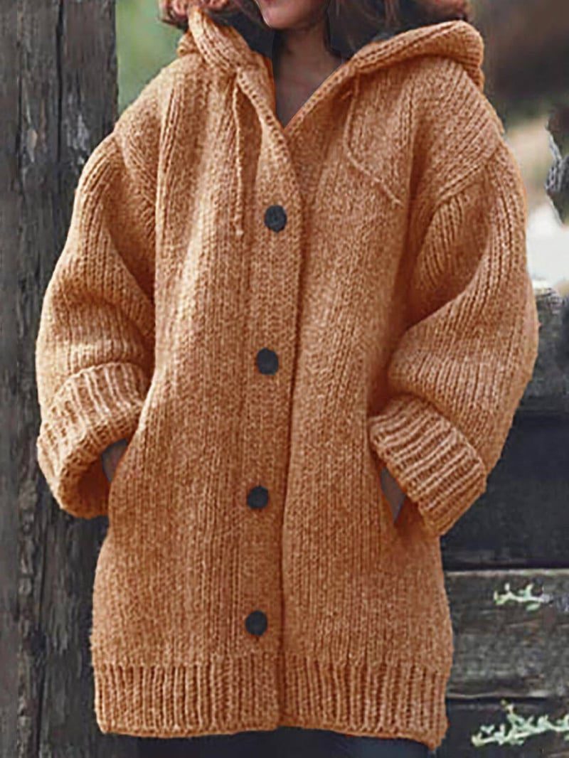 Cardigan oversize à capuche femme en maille côtelée - Orange
