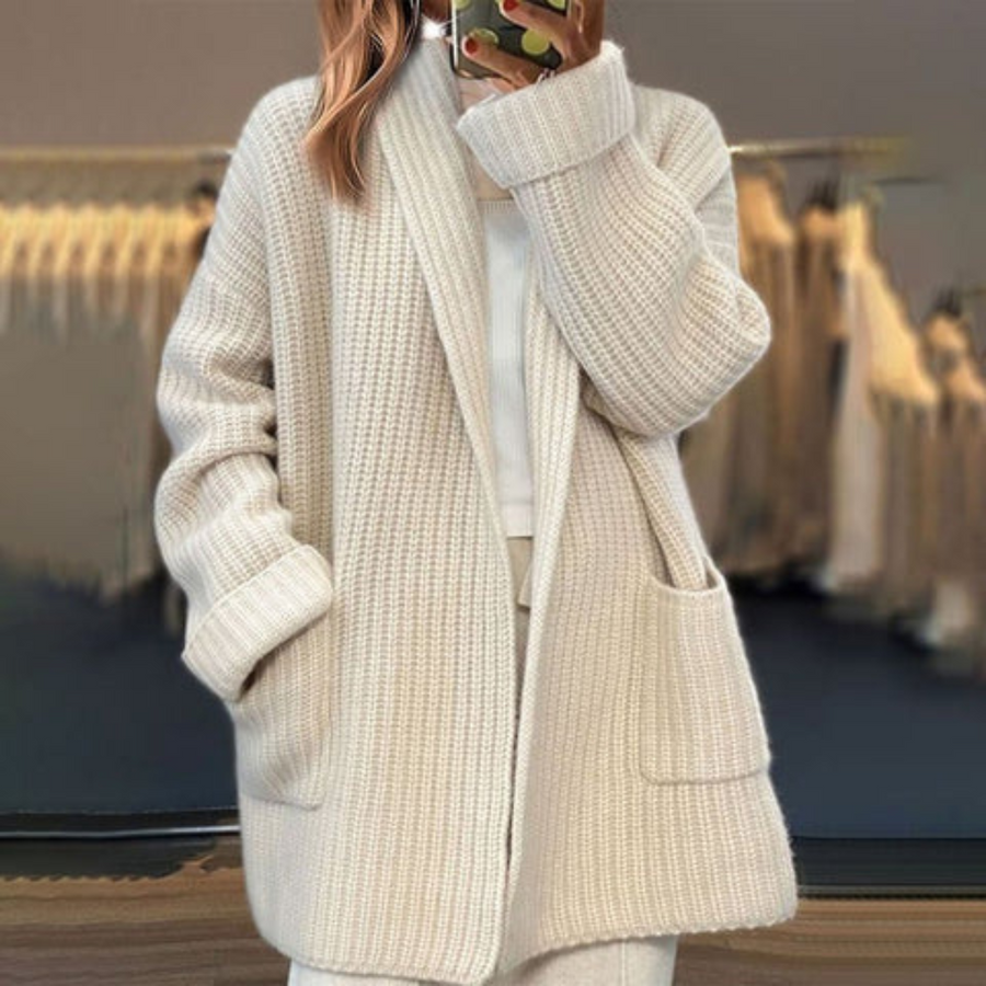 Cardigan Oversize Femme Ouvert Maille Épaisse à Poches