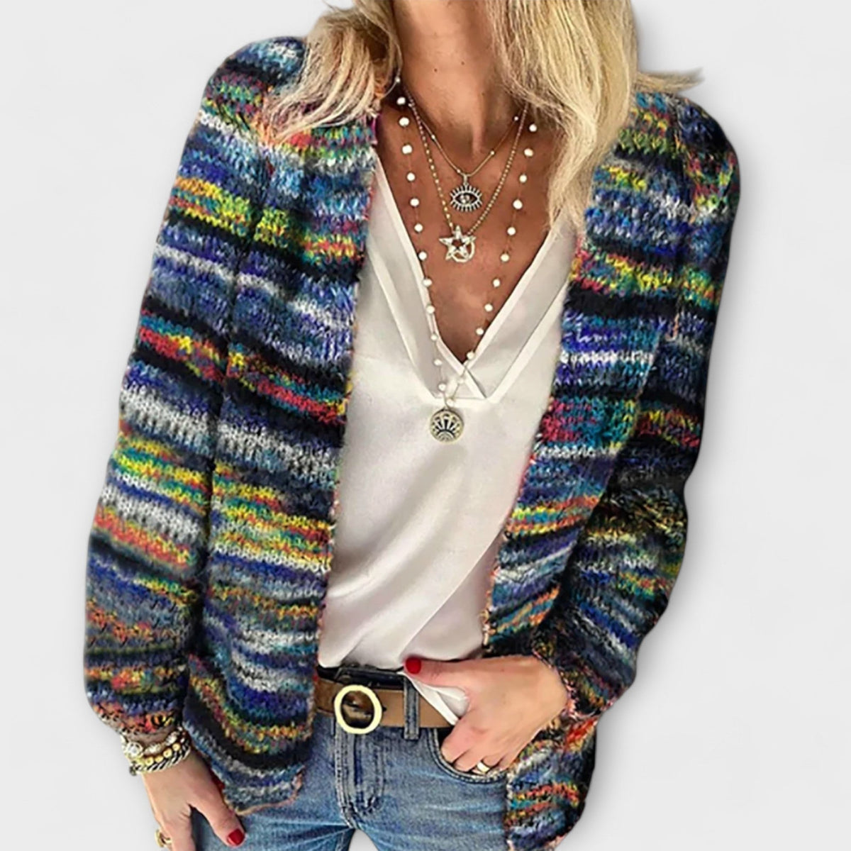 Zoé - Cardigan Ouvert Maille Rayée