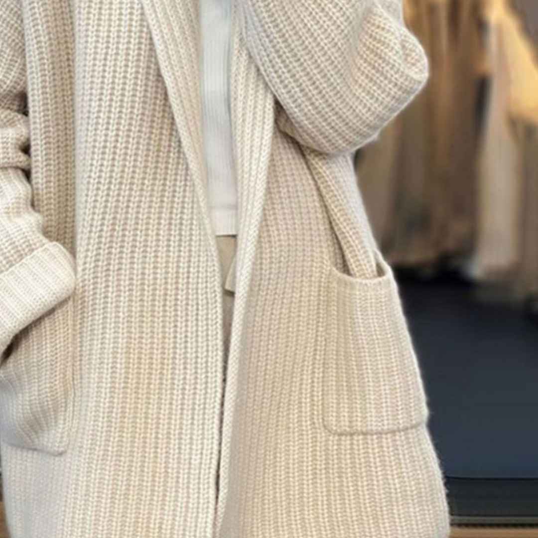 Cardigan oversize femme ouvert en maille épaisse à poches