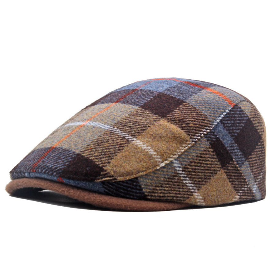 Casquette Plate Homme en Laine Motif Carreaux