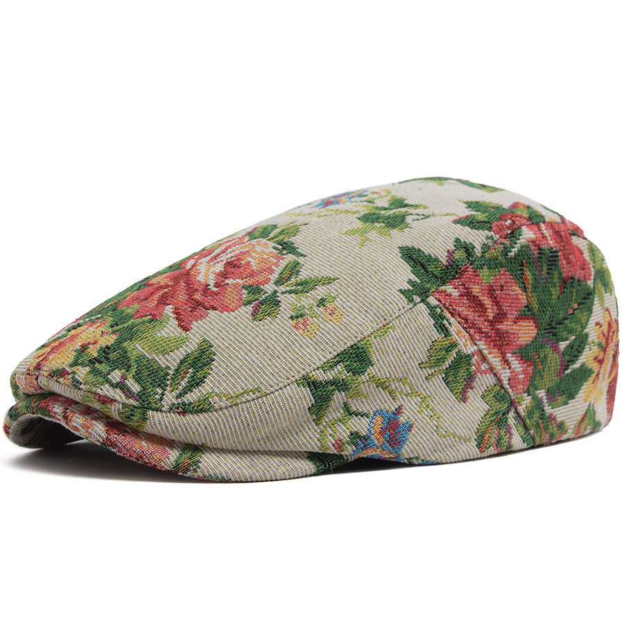 Casquette Plate Motif Floral Coton Bride Ajustable